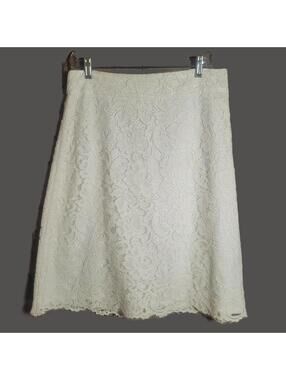 Kate Spade New York Floral White on White Lace Overlay A-Line Skirt - Size 10